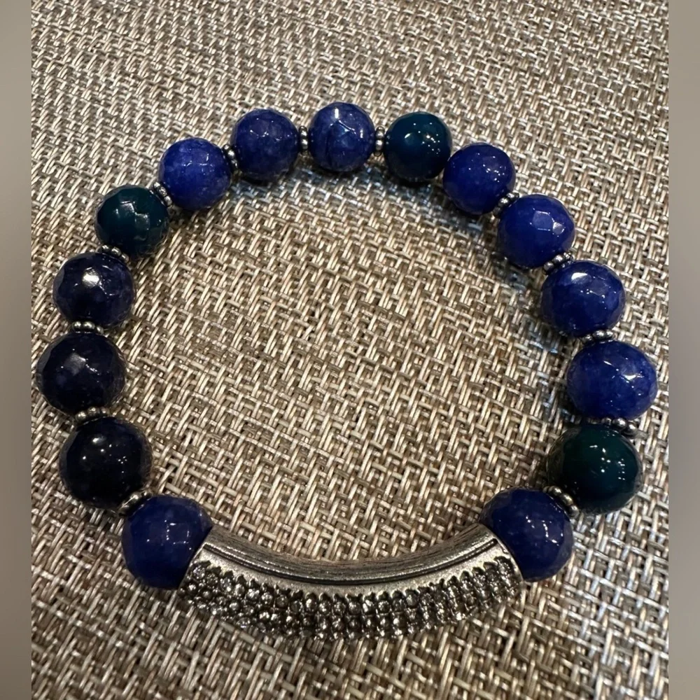 Blue Beaded Bracelet with Silver Accents